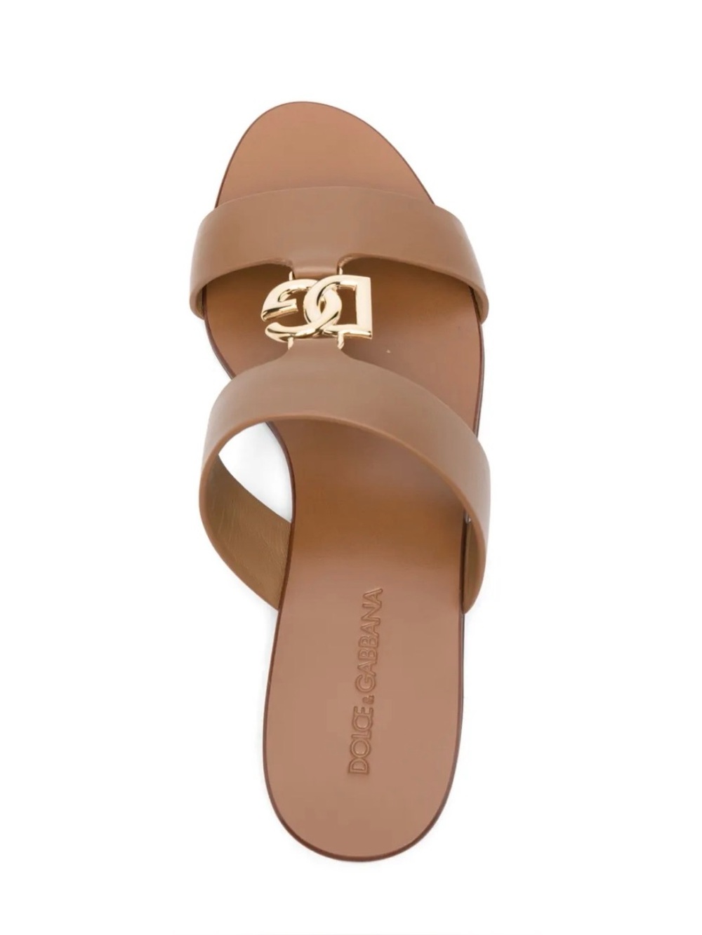 Dolce & Gabbana Brown Leather Slide Sandals with Gold Logo